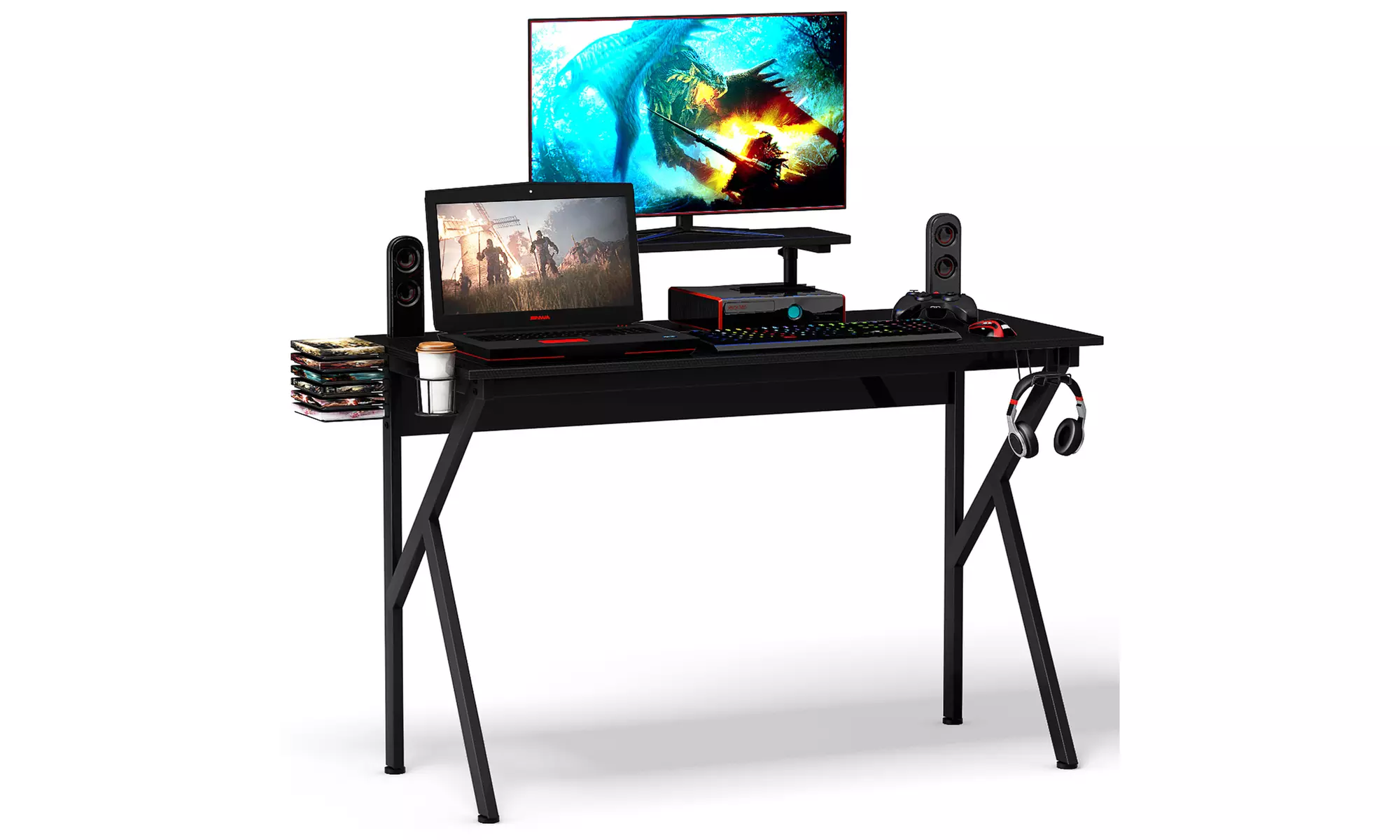 Gaming Desk Computer Desk-PC Table Workstation with Cup Holder & Headphone Hook - Primary Image