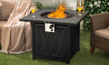 Costway 32 Propane Fire Pit Table Square Tabletop Lava Rocks Cover 50 000 BTU Black