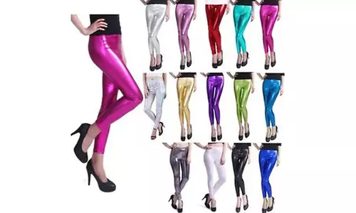 Women's Liquid Metallic Leggings Shiny Wet Look Stretch Pants Regular Plus Size - Primary Image