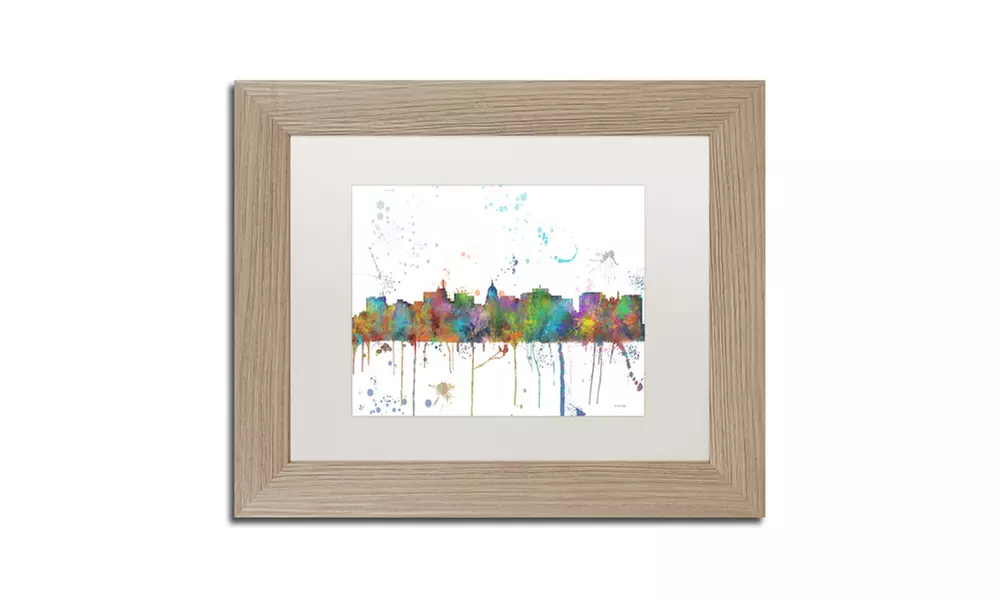 Marlene Watson 'Madison Wisconsin Skyline Mclr-1' Matted Birch Framed Art - Primary Image