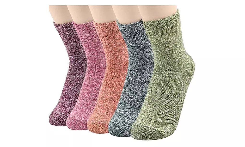 5 Pairs/Set Womens Wool Socks Thick Knit Vintage Winter Warm Cozy Crew Socks - Primary Image