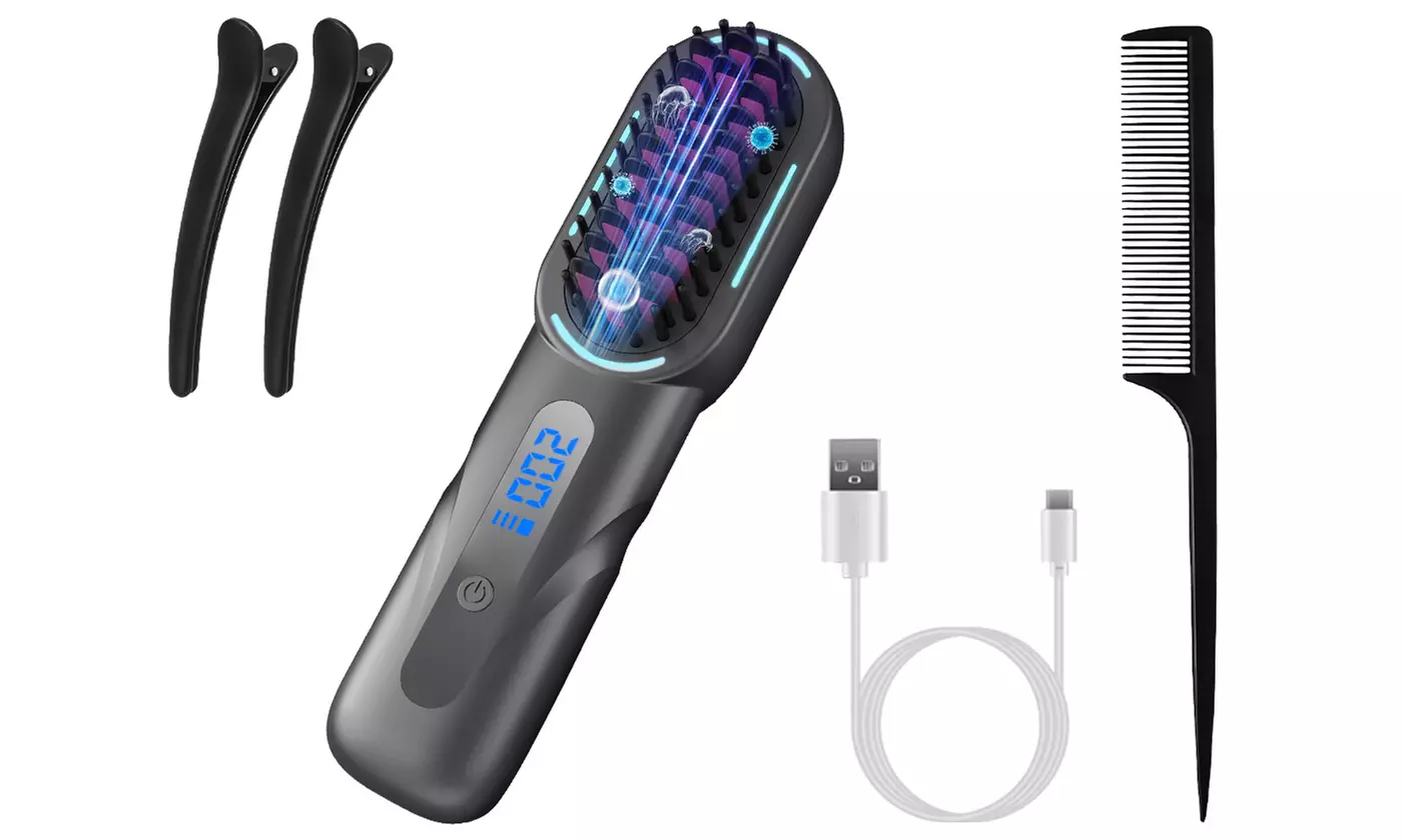 iMounTEK Mini Cordless Hair Straightener Brush with Four Adjustable Heat Levels