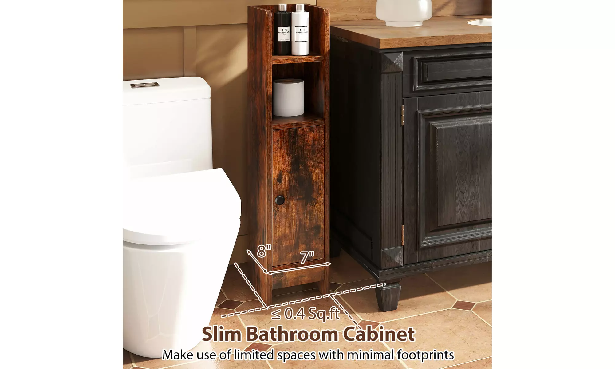 Costway Bathroom Storage Cabinet with Adjustable Shelf 1 Door & 2 Open Shelves