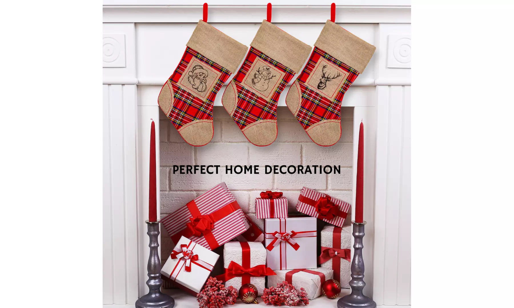 Jolly Christmas Stockings 2-Pack or 3-Pack Festive Holiday Décor