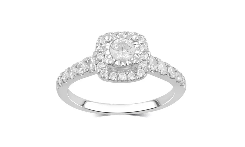 7/8 CTTW Diamond Cushion Miracle Plate Engagement Ring in 14K Gold by DiamondMuse - Primary Image
