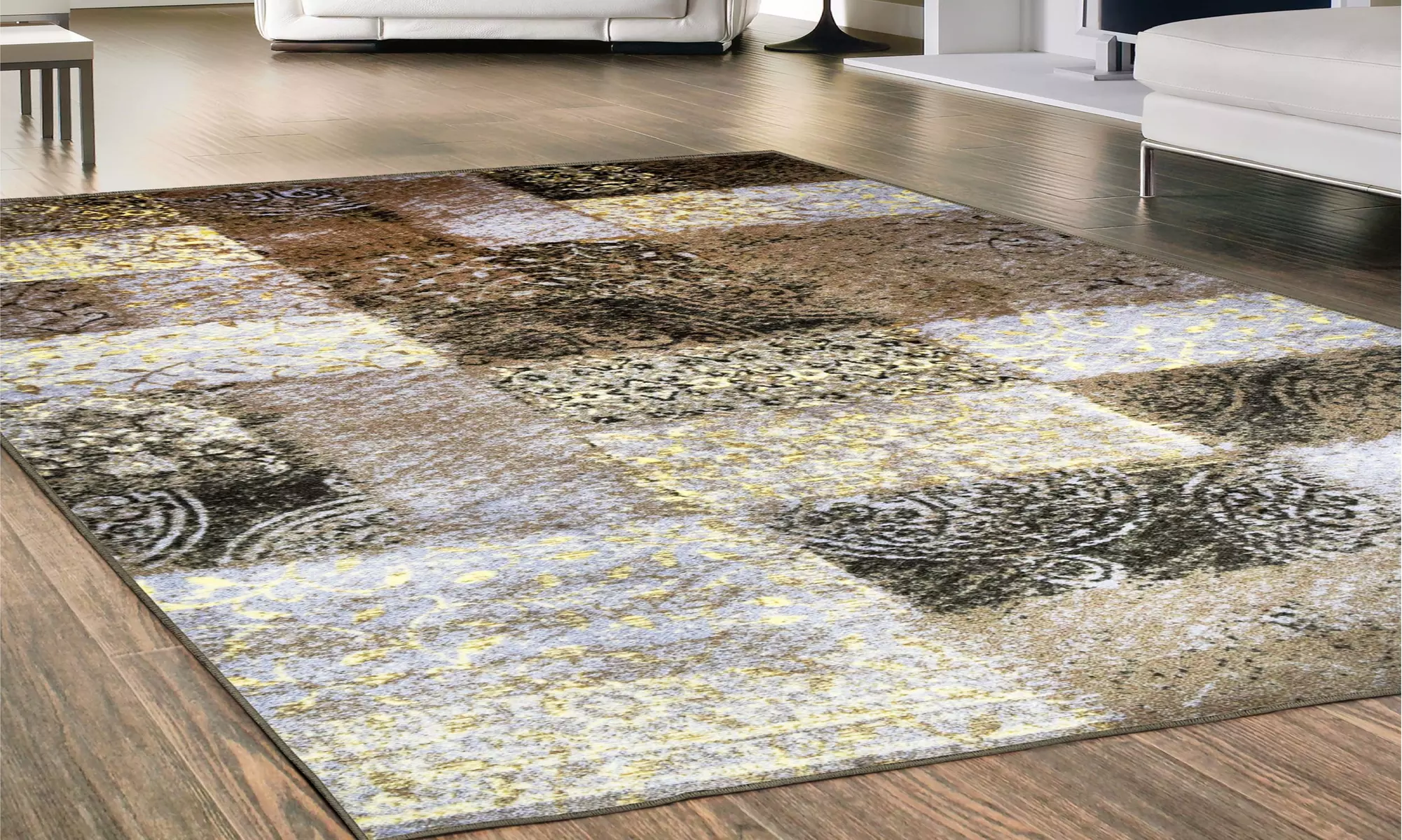 Superior Geometric Patchwork Checkered Non-Slip Area Rug Or Door Mat Or Runner - Primary Image