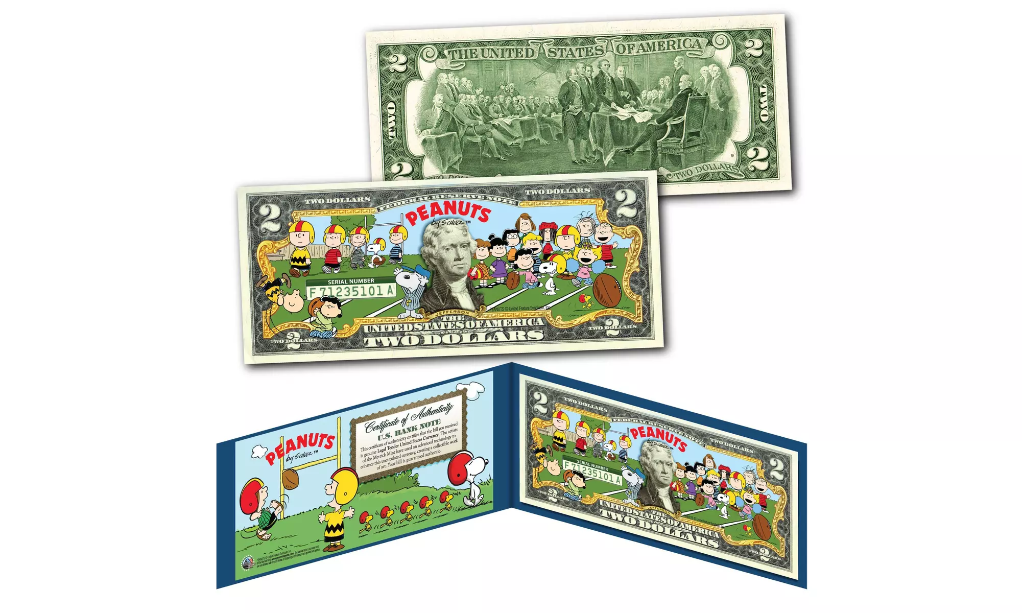 PEANUTS Football or Baseball Official Genuine U.S. Two-Dollar Bill - Primary Image