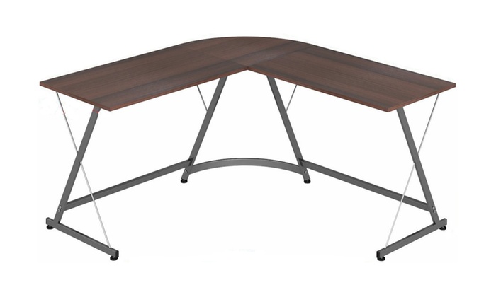 L Shaped Home Office Corner Desk Wood Top Espresso Groupon