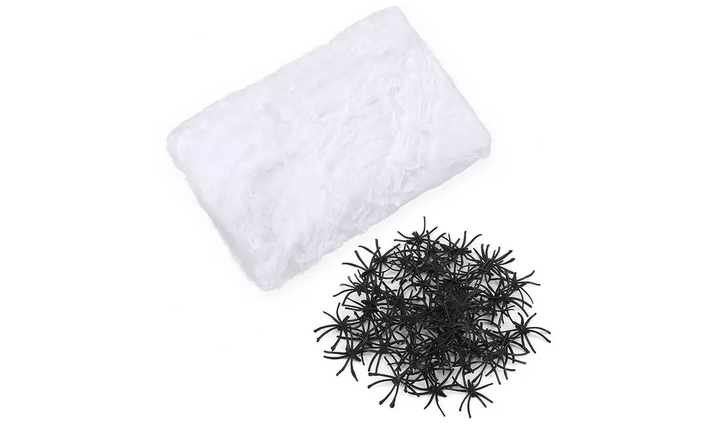 200g/300g Stretchable Halloween Spider Web and Spiders - 60 / 100 Spiders