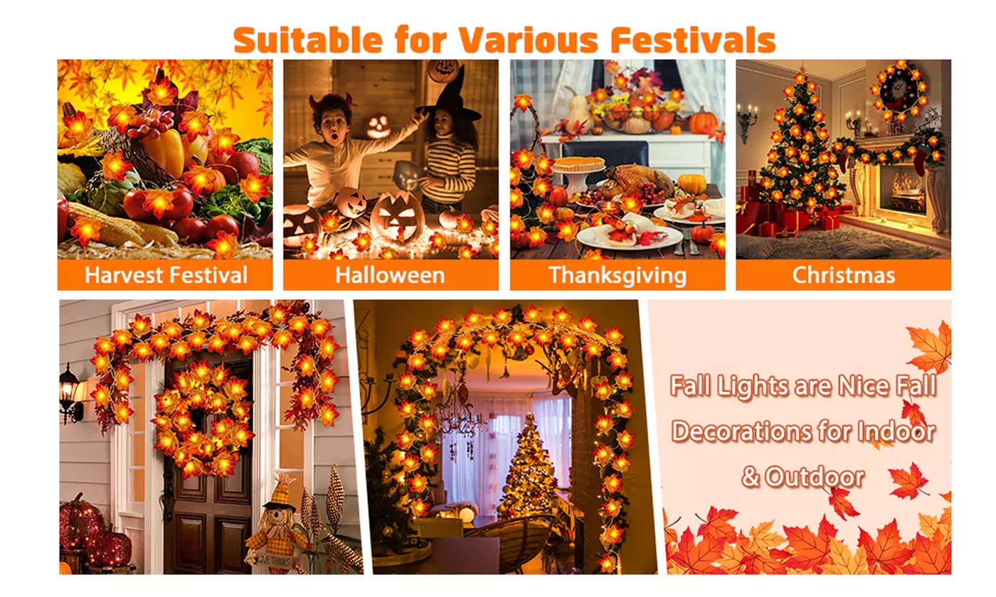 ItBelongs2U Fall Maple Leaf Style String Lights for Halloween Christmas Party 