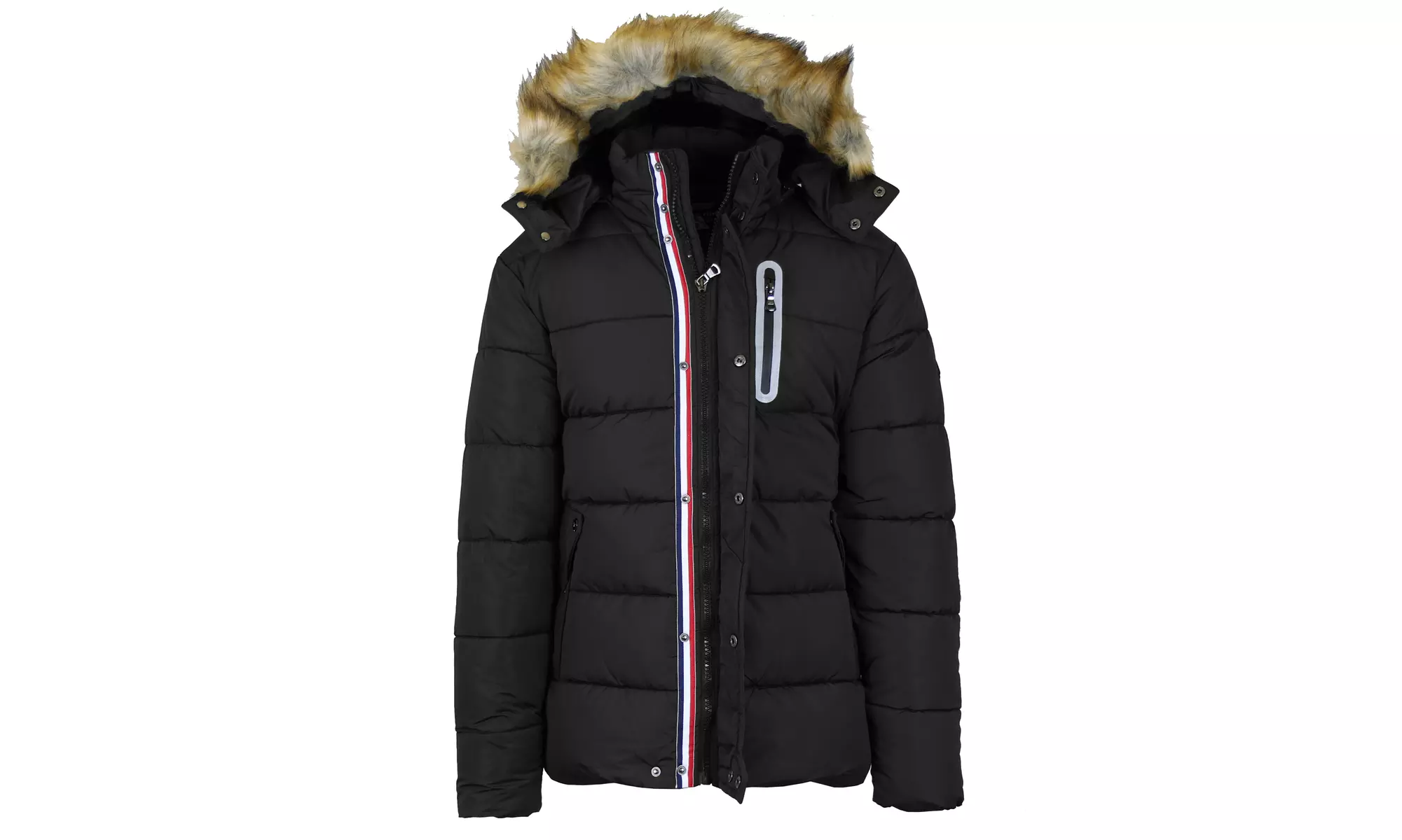 Men's Heavyweight Tech Puffer Jacket With Chest Pocket & Faux Fur Hood
