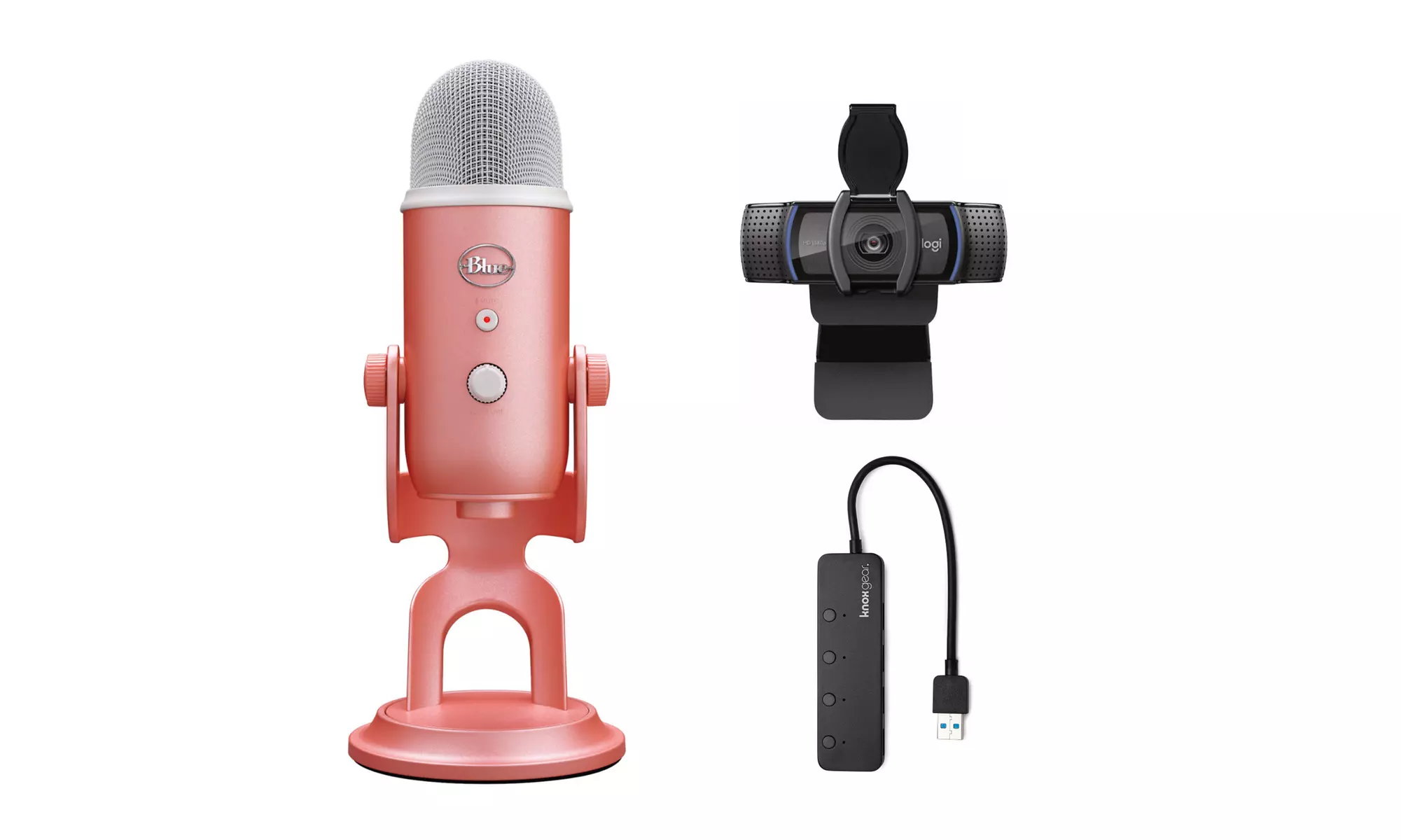 Blue Microphone Yeti USB Microphone (Pink Dawn) with Webcam and 4-Port USB Hub - Primary Image