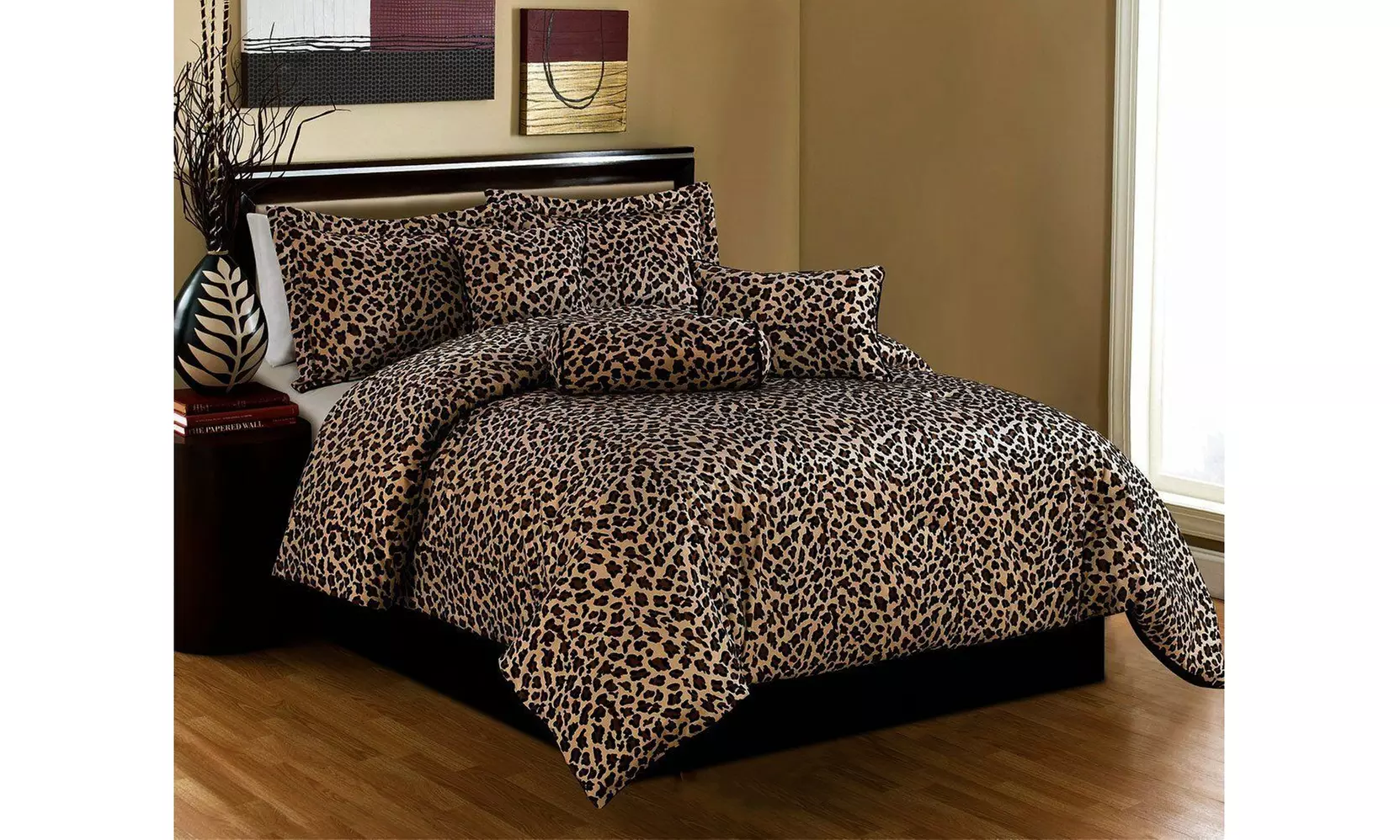 Luxury 7 Piece Safari Leopard Print Micro Fur Bedding Comforter Set Bed In A Bag - Primary Image