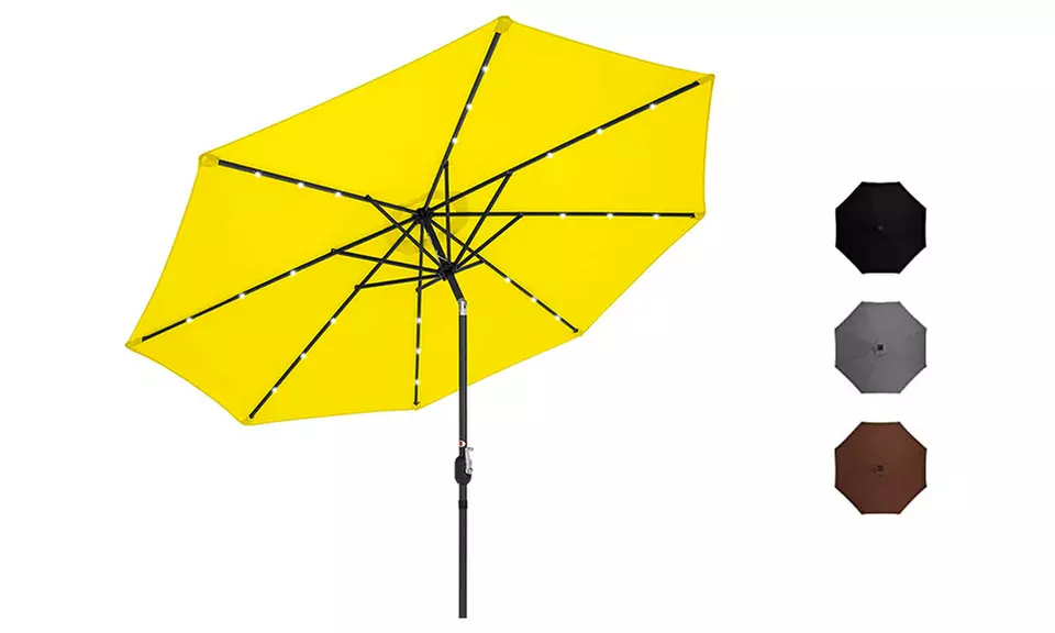 10ft Solar Powered Aluminum Polyester LED Patio Umbrella w/Tilt Adjustment - Primary Image
