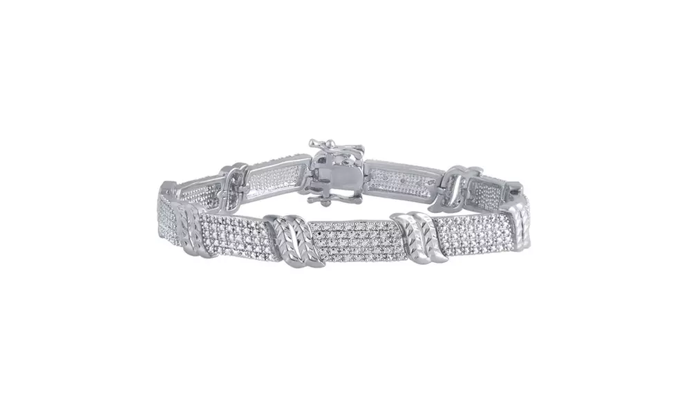 14K White Gold Plated Double S Diamond Accent Bracelet-KB17299CWSC - Primary Image