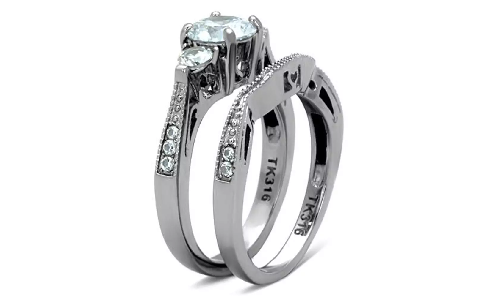 Womens 2.50ct Cubic Zirconia Stainless Steel 316 Wedding Ring Set 