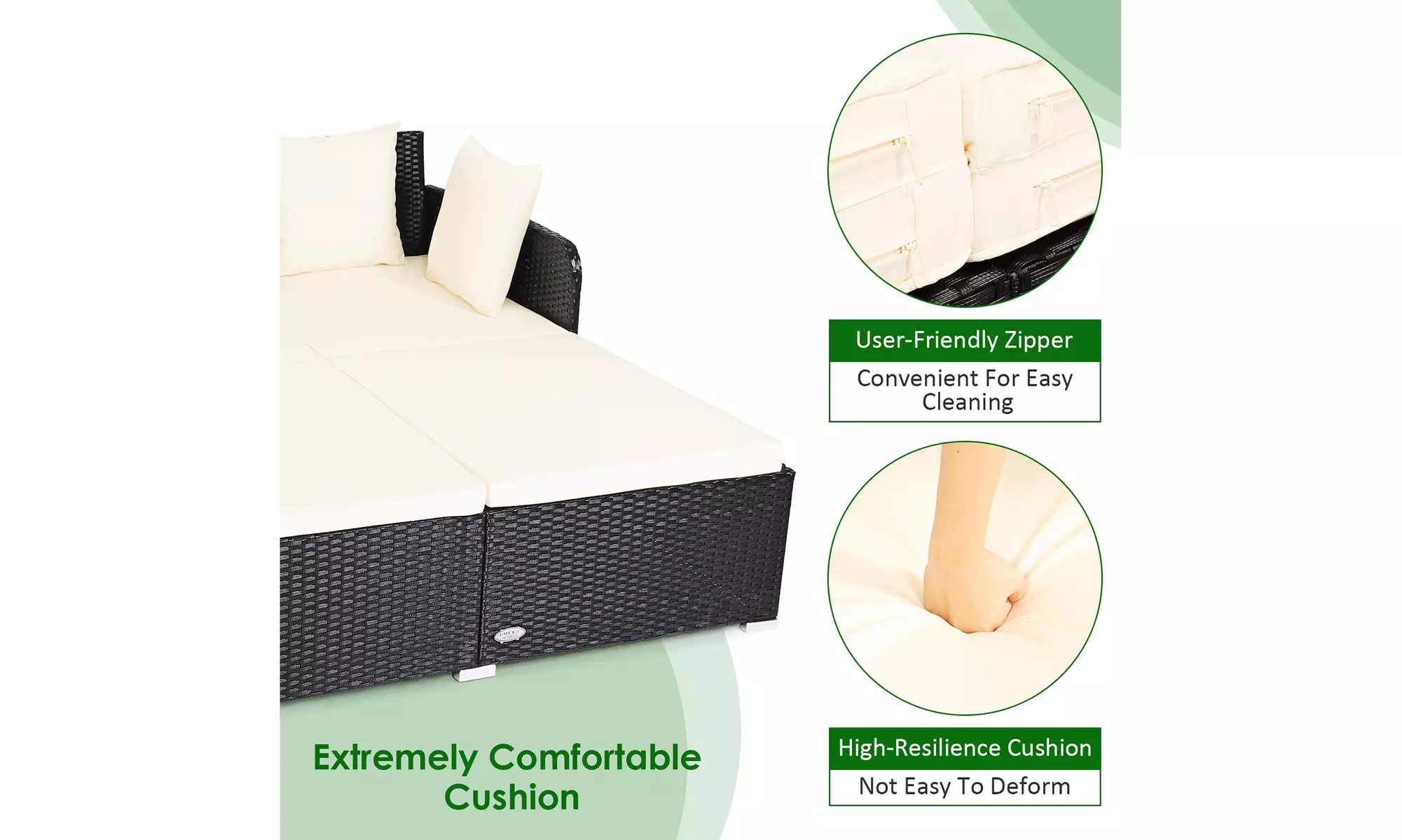 Costway Outdoor Patio Rattan Daybed Pillows Cushioned Sofa Furniture
