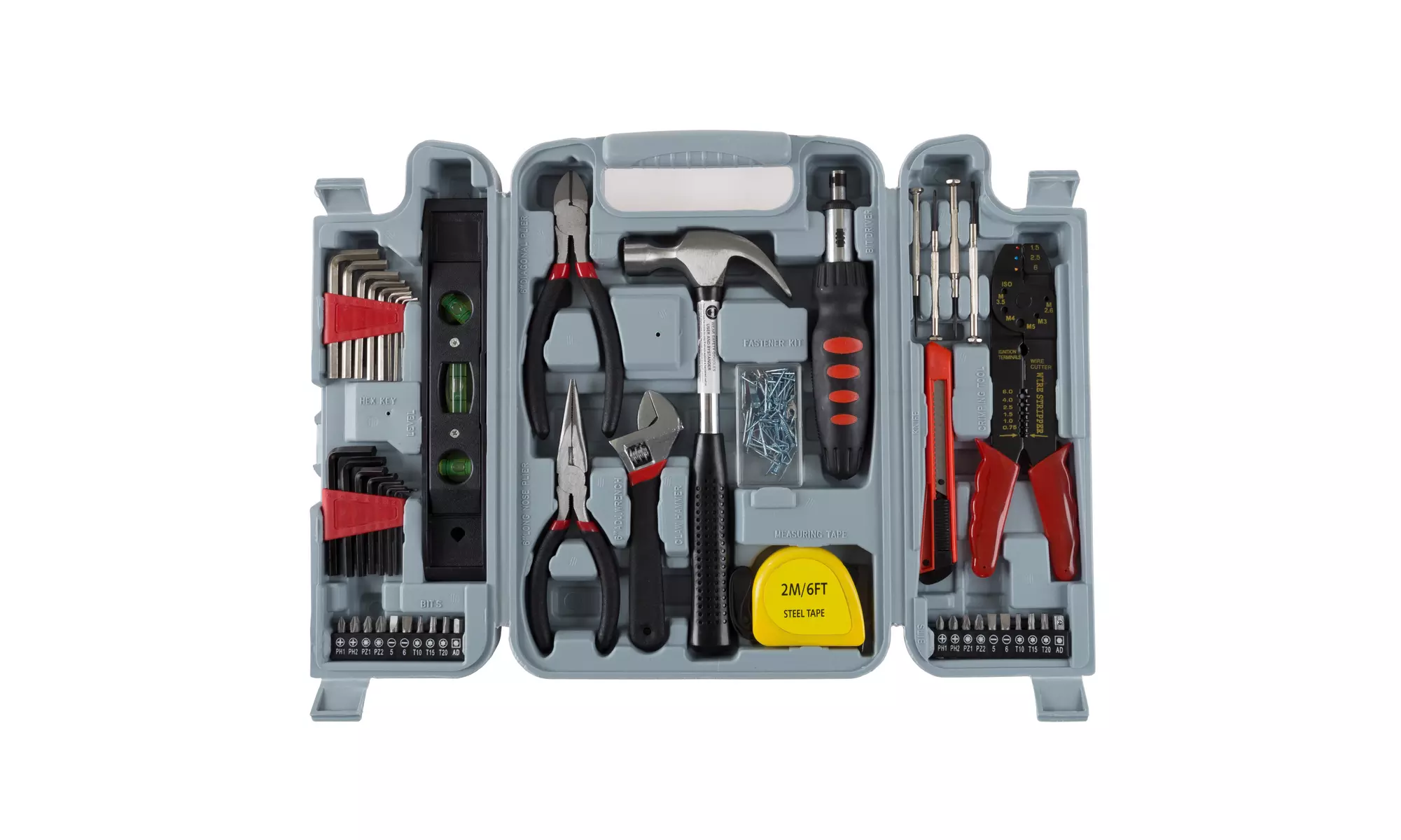 130 Pc Household Hand Tool Set Hammer Pliers Screwdriver Nail Level Garage Home - Primary Image