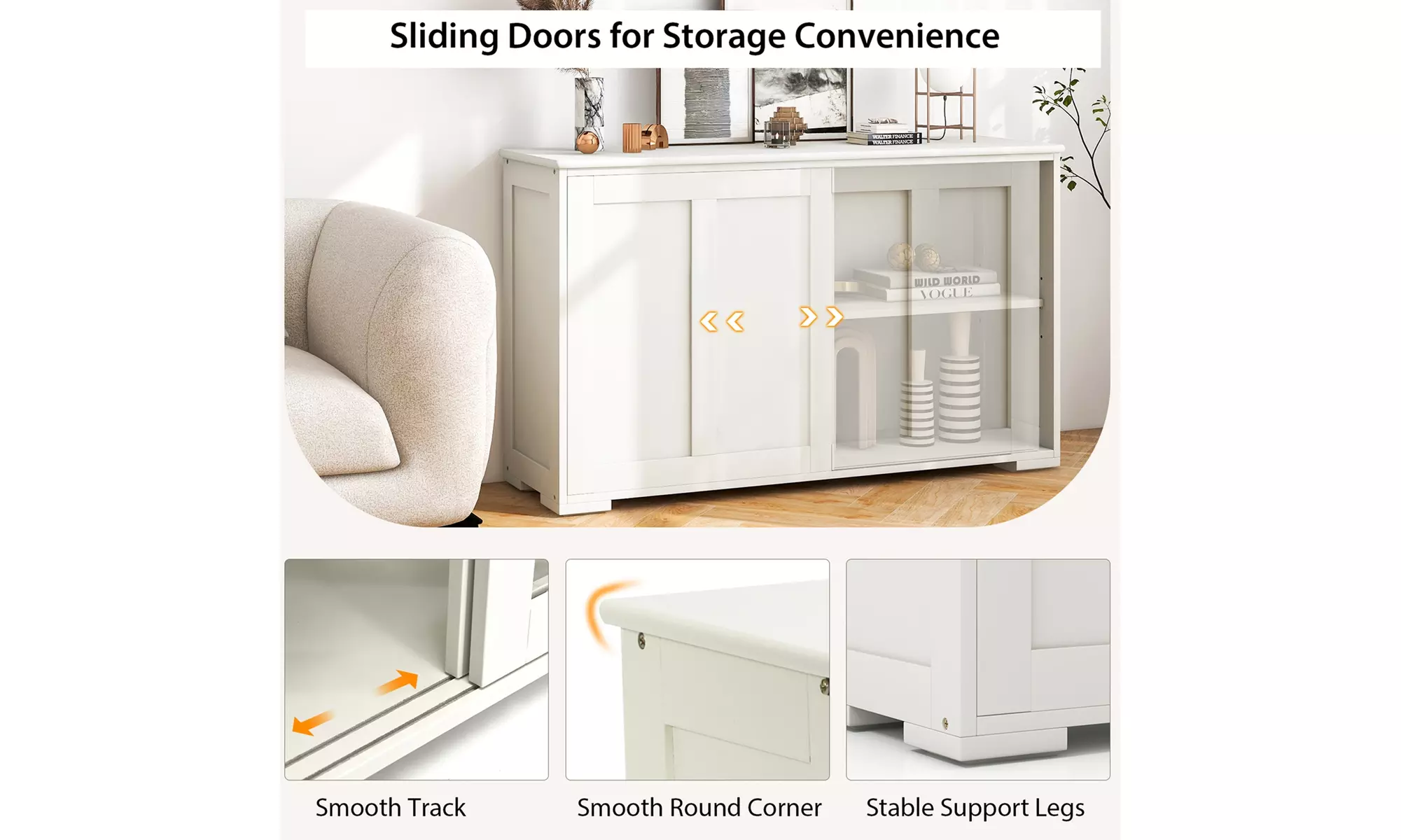Costway Stackable Buffet Sideboard Set of 2 w/ Sliding Doors & Adjustable Shelf