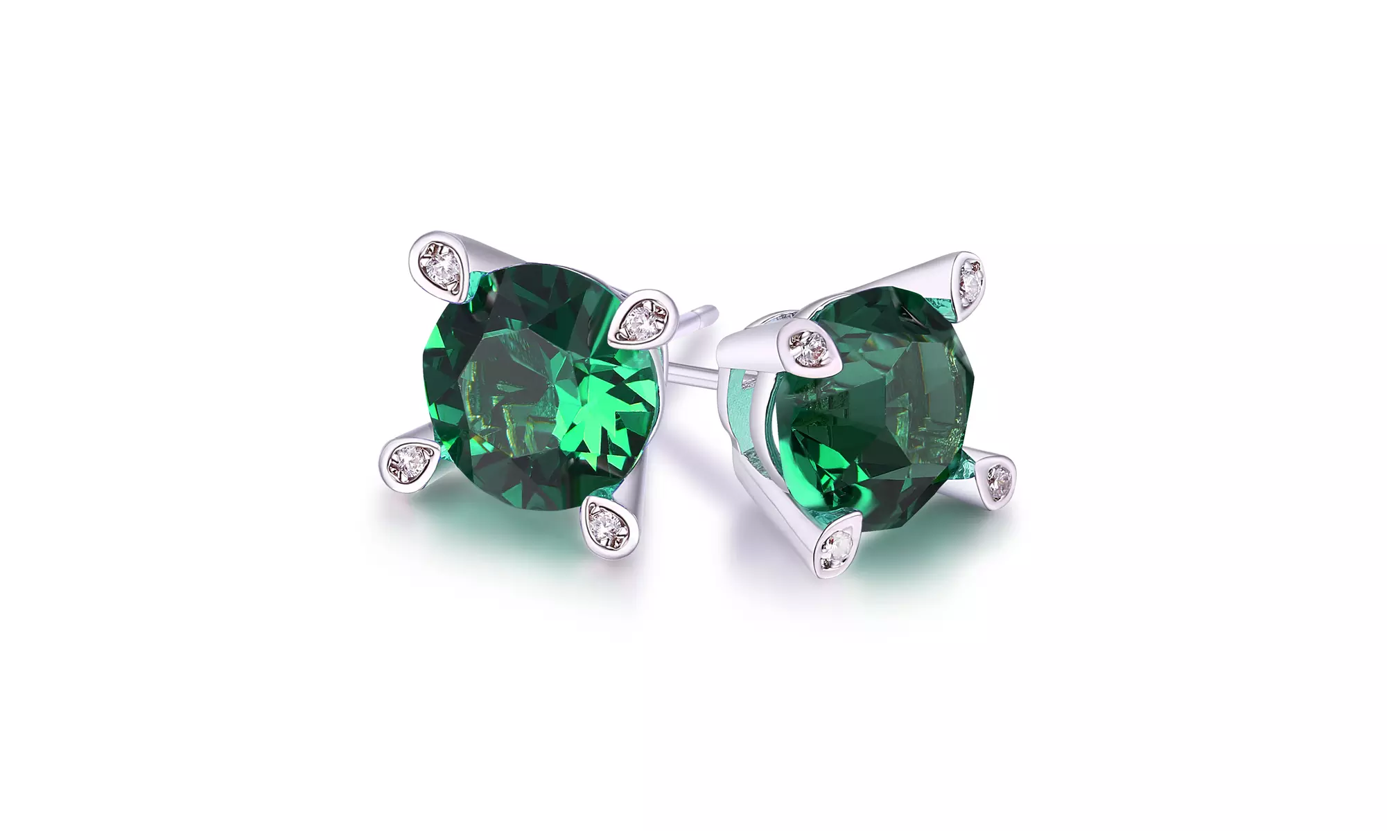 1.2CT Emerald 4 Prong Stud Earring in 18k White Gold - Primary Image