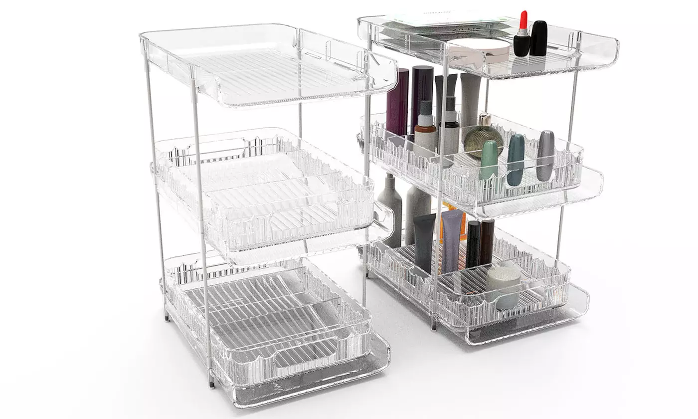 Two-Pack NewHome 3-Tier Clear Bathroom Organizer with Pull-Out Drawers