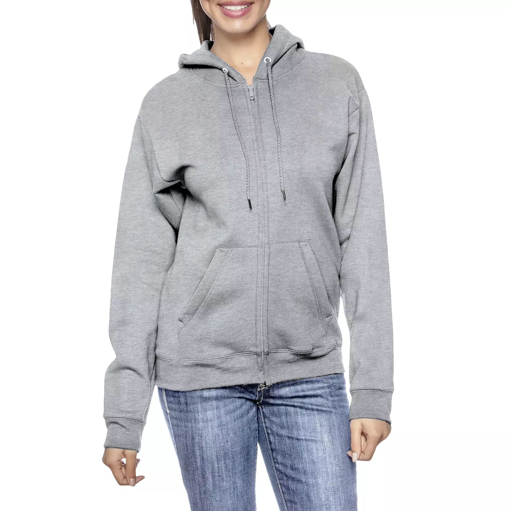 Women's Oversize Loose Fit Fleece-Lined Zip Hoodie Sweater