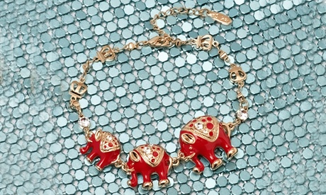 Elephant Design Charm Bracelet Gold Crystal Crystal Gold Plated Brass