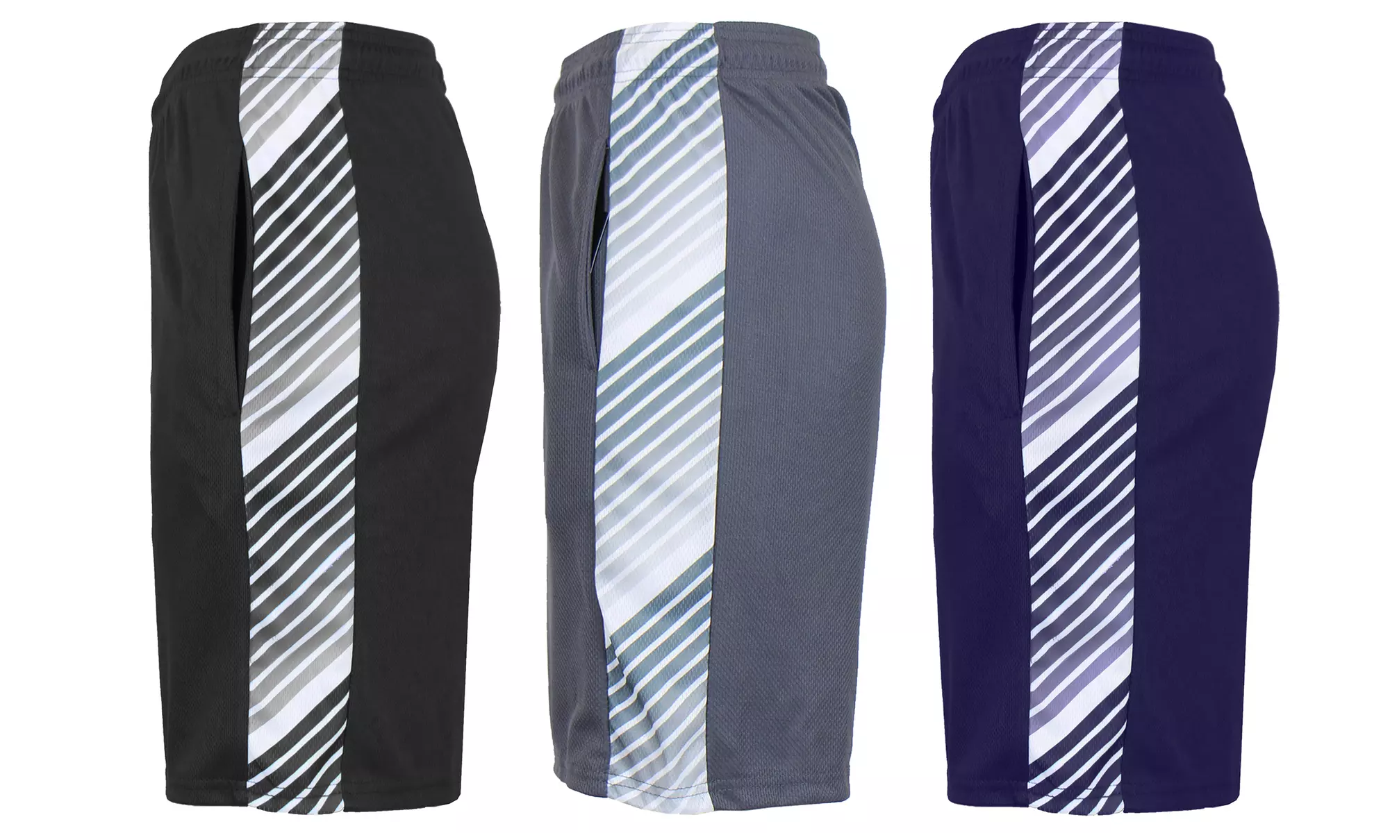 (3-Pack) Men's Moisture Wicking Performance Mesh Shorts With Side Trim Design