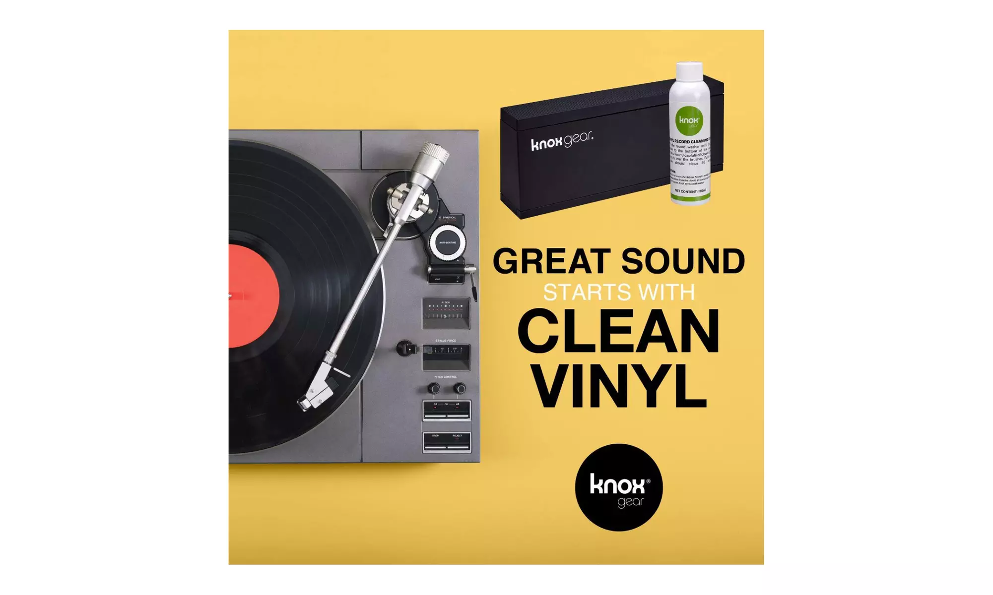 Knox Gear Vinyl Record Cleaning Kit to Reduce Static and Skips - Primary Image