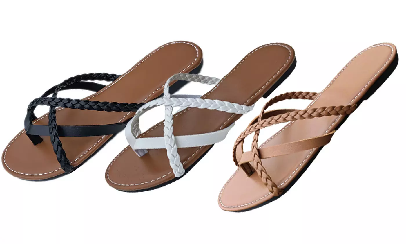Women Fashion Slip On Flat Sandal Cross Bands Open Toe Sandals