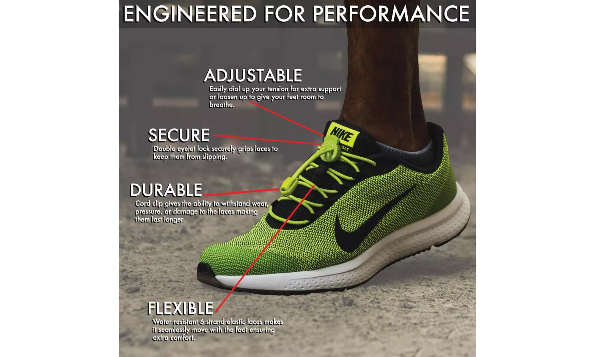 Lock Laces (Elastic No Tie Shoelaces) (NEON YELLOW) - Second Medium