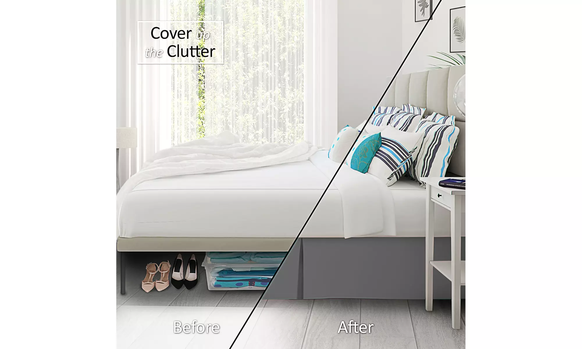 Nestl Pleated Queen Bed Skirt - 14" Tailored Drop Luxury Microfiber Dust Ruffle