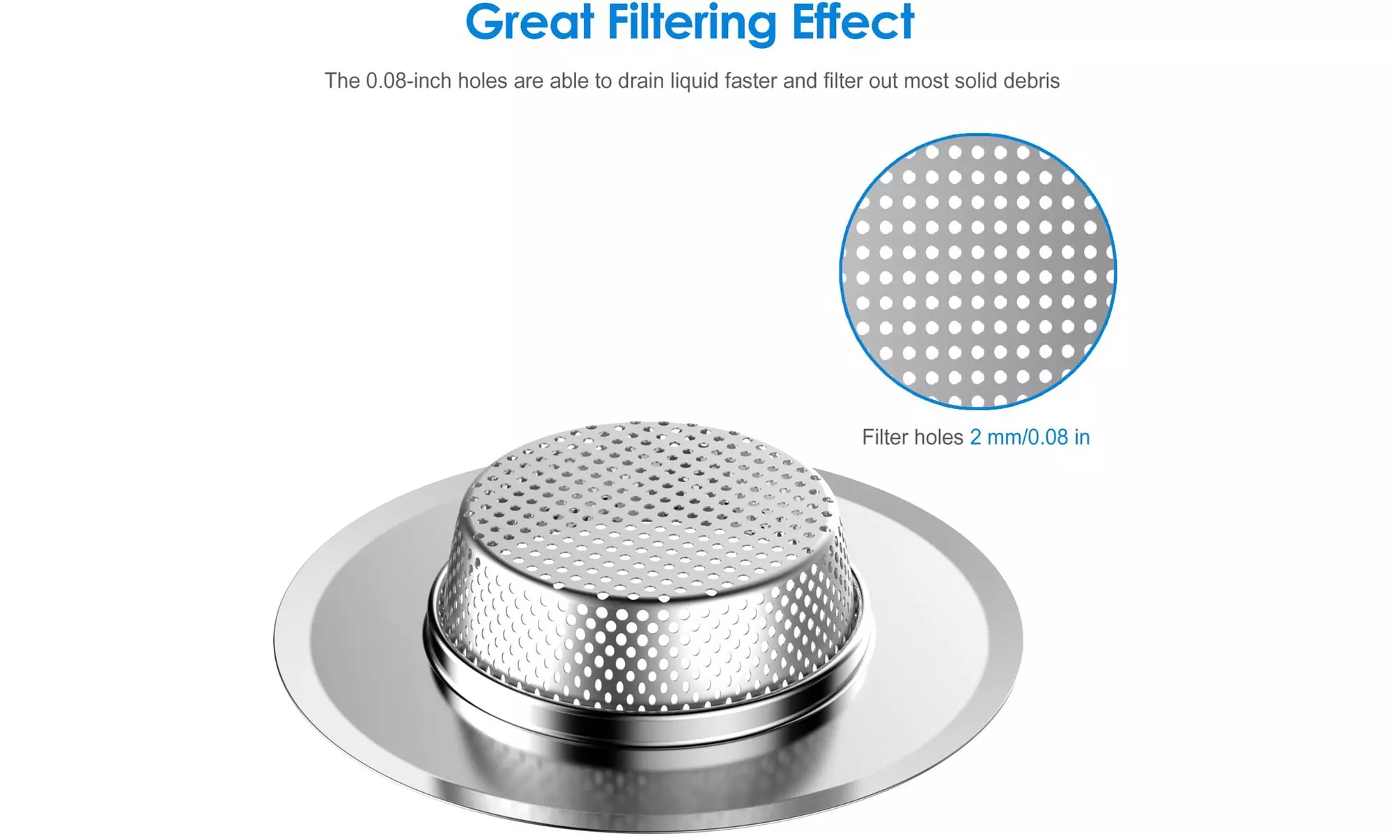 Helect 3-Pack Kitchen Sink Strainer Stainless Steel Drain Filter Strainer 4.5"