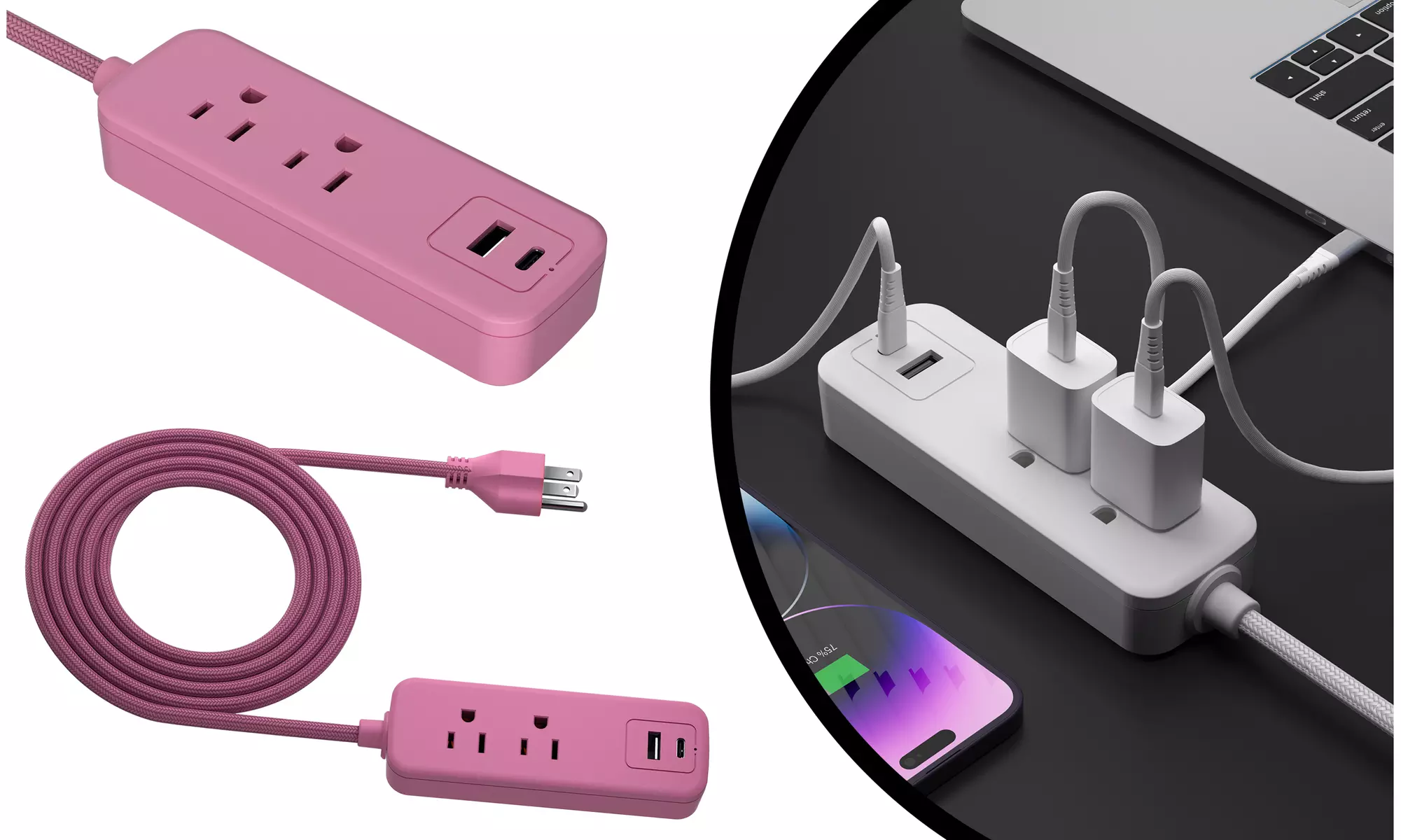 LAX Multi Outlet Surge Protector - 2 Outlets 1 USB Ports 1 USB C with 5Ft Cable - Primary Image