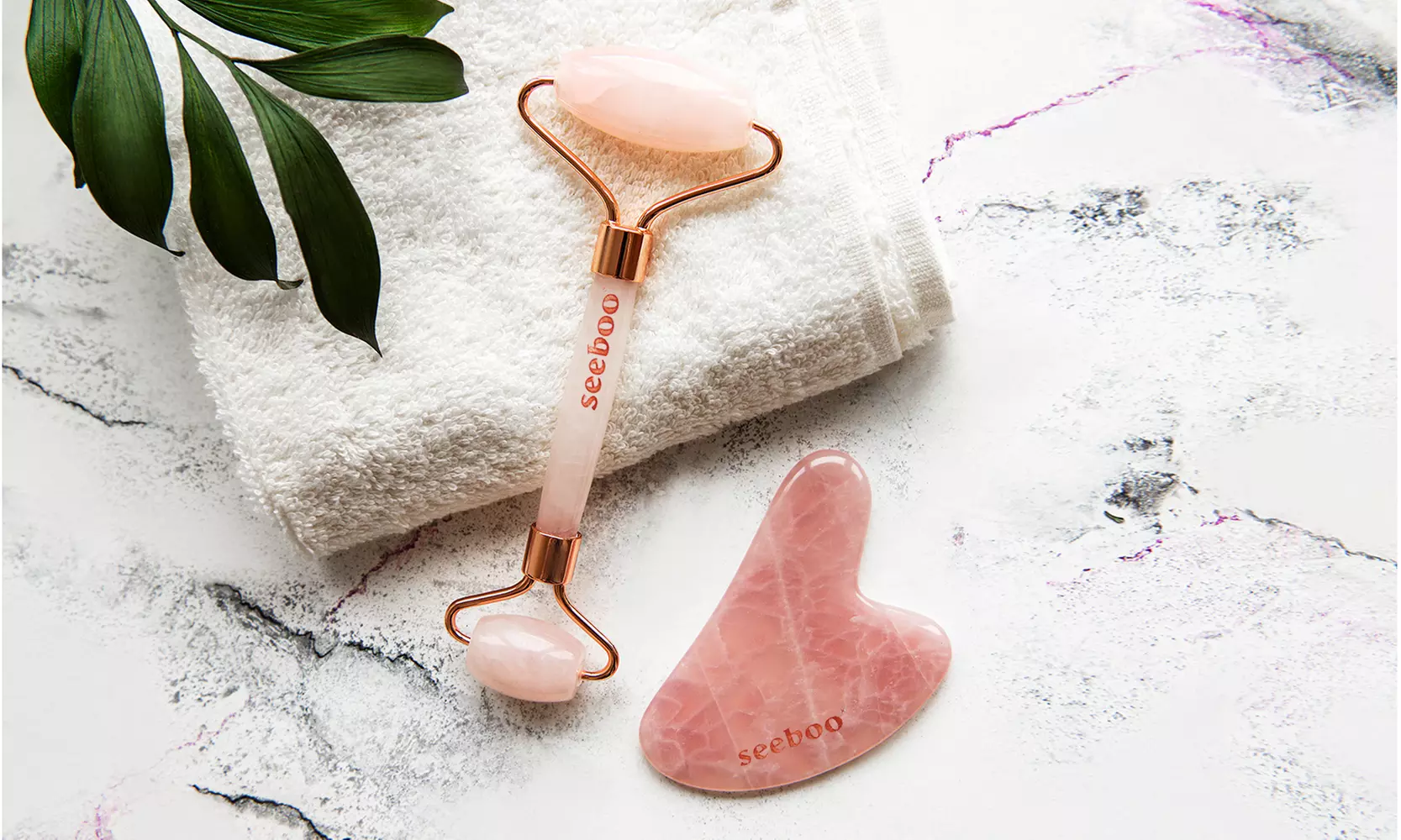 Anti Aging Rose Quartz And Gua Sha Set For Face, Eye, Neck -Body Muscle Relaxing - Second Medium