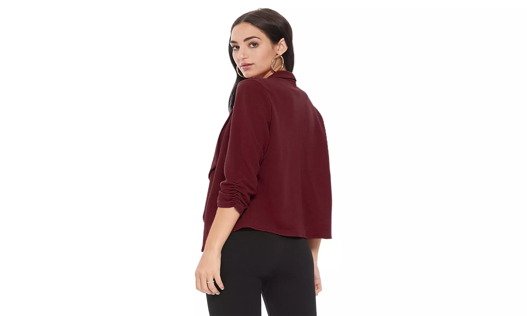 MOA Collection Solid Draped Open Front 3/4 Sleeve Jacket