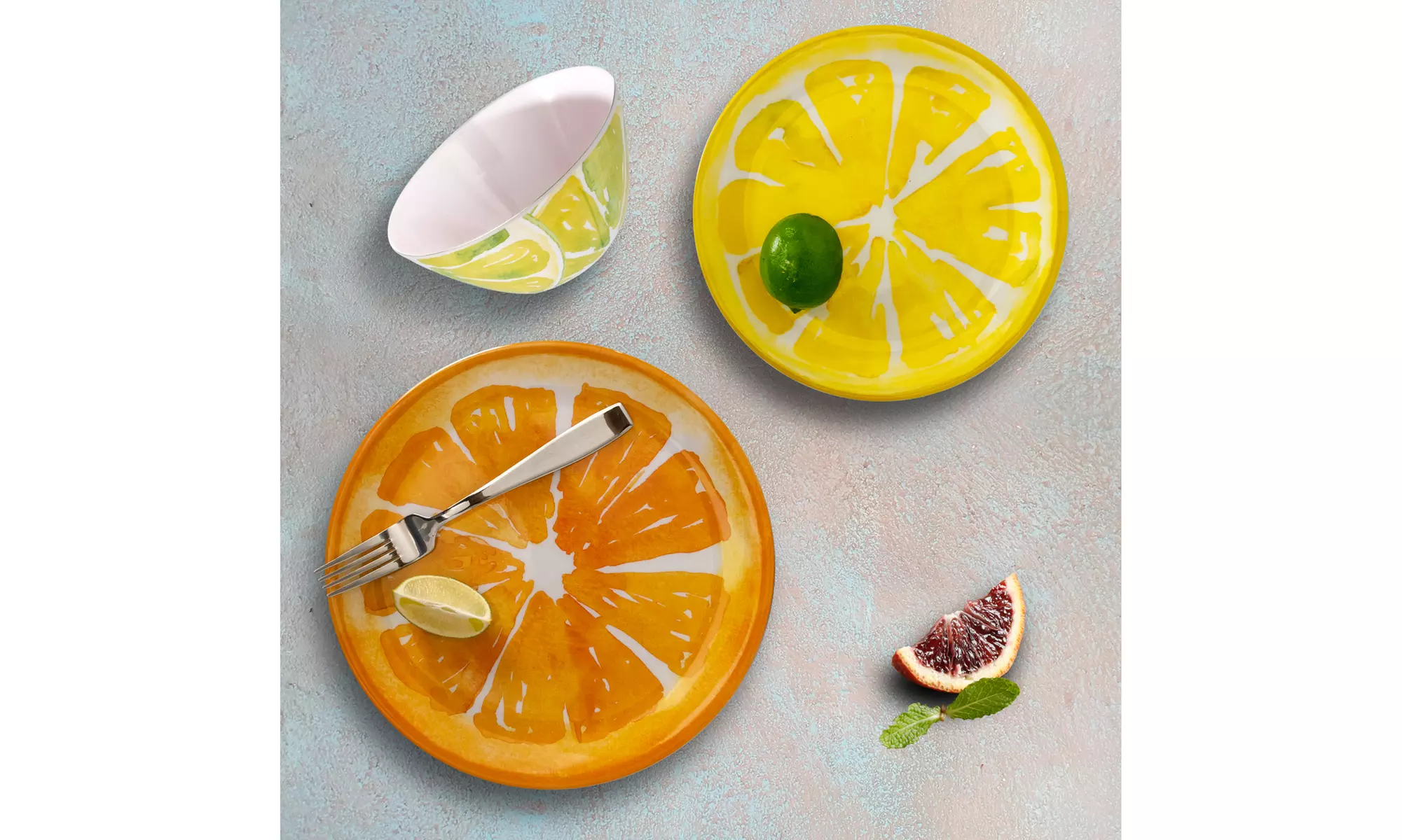 Gibson Home Sunny Citrus Round Melamine Dinnerware Set, Service for Four (12pcs) - Second Medium
