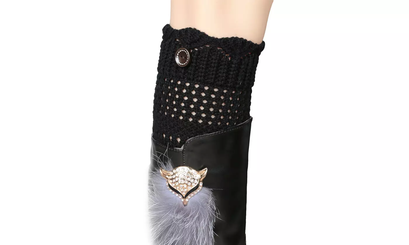 iMounTEK Women's Winter Crochet Knit Boot Button Sock Topper Cuff Leg Warmers