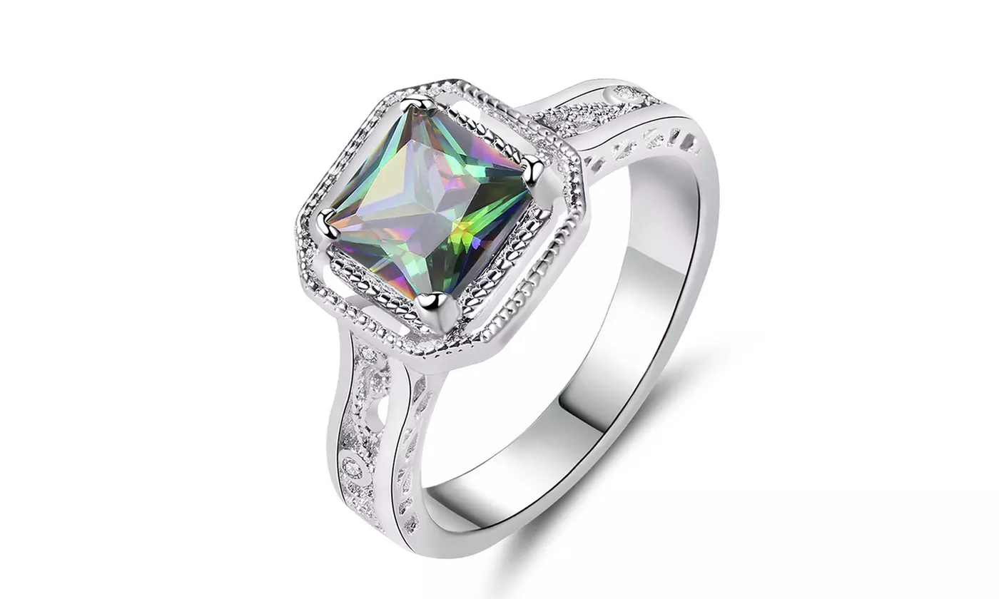 Women's fashion beautiful white gold square cubic zirconia ring - Second Medium