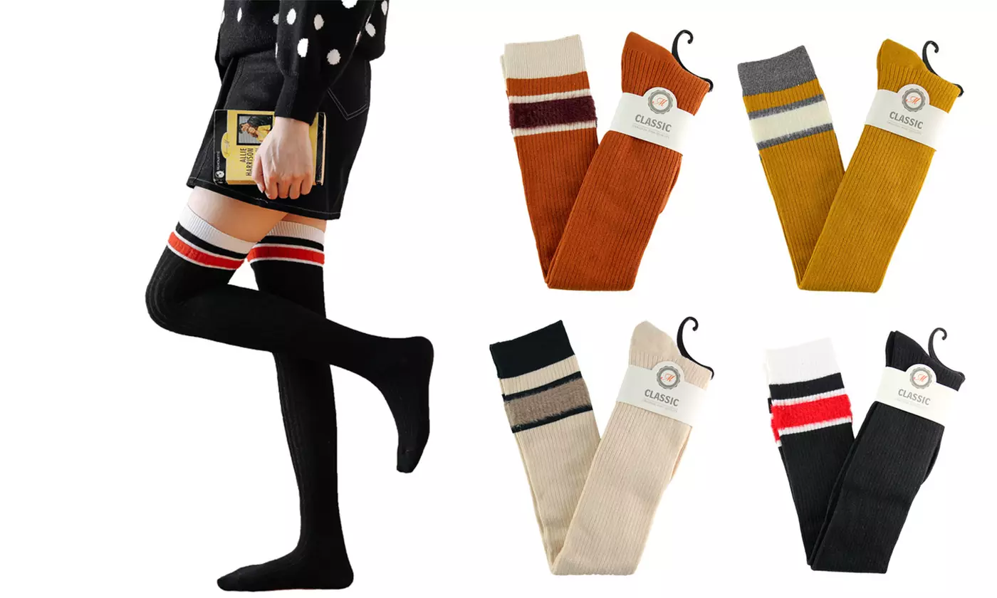 1-2 Pair Women Cotton Thigh High Over The Knee Socks Warm Long Stockings - Primary Image