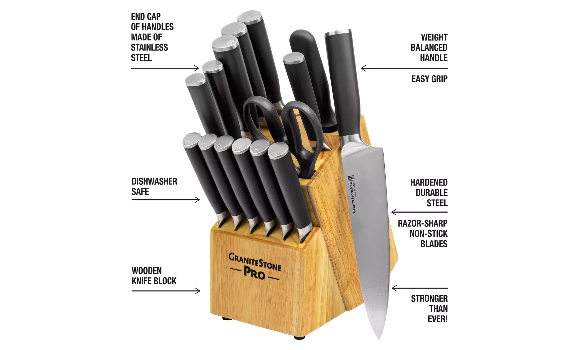 GraniteStone Nutriblade Pro 14-Piece Stainless Steel Premium Knife Block Set