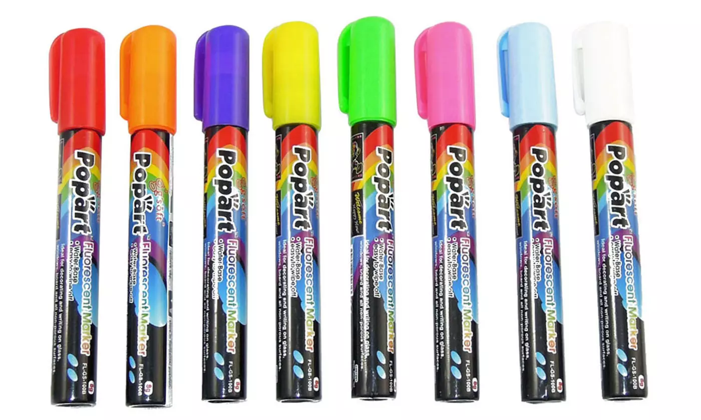 8 Neon Colors - Liquid Chalk Fluorescent Markers - Primary Image