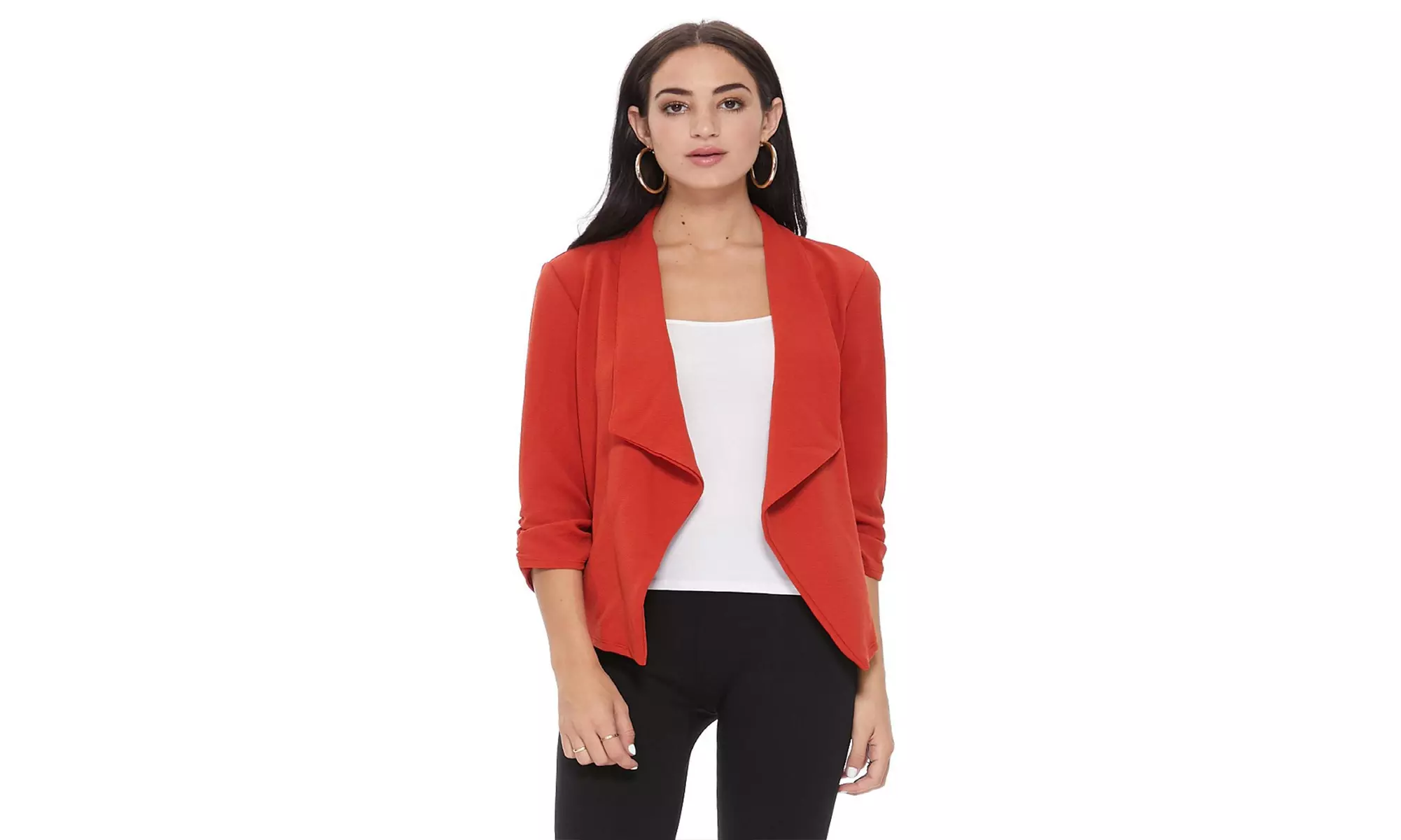 MOA Collection Solid Draped Open Front 3/4 Sleeve Jacket