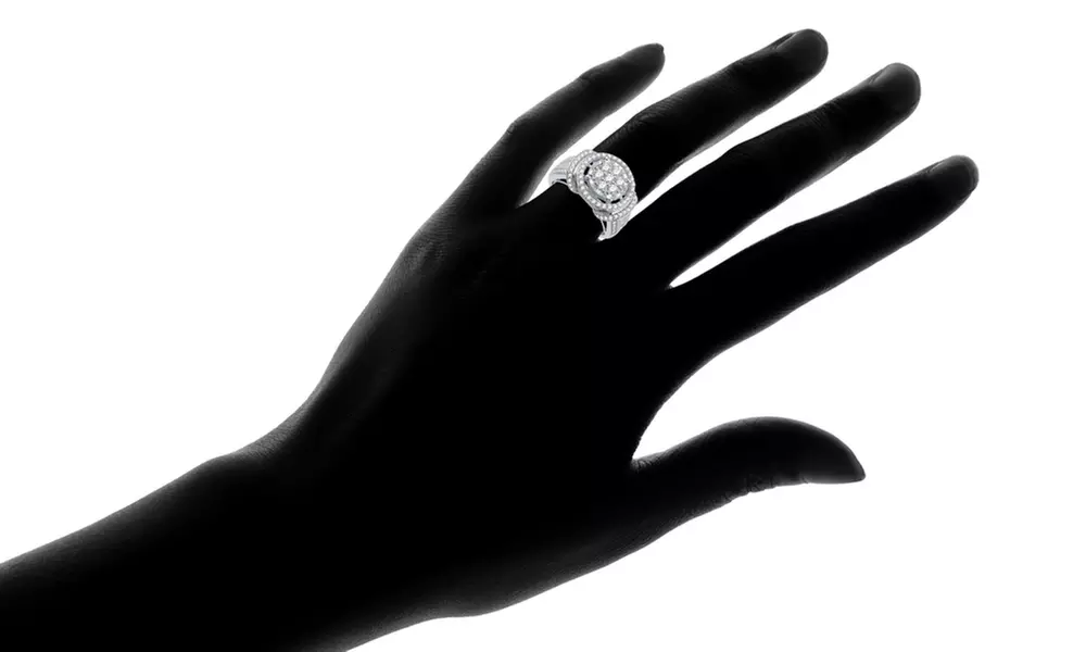 1 CTTW Diamond Round Frame Engagement Ring in Sterling Silver By DeCarat - Second Medium