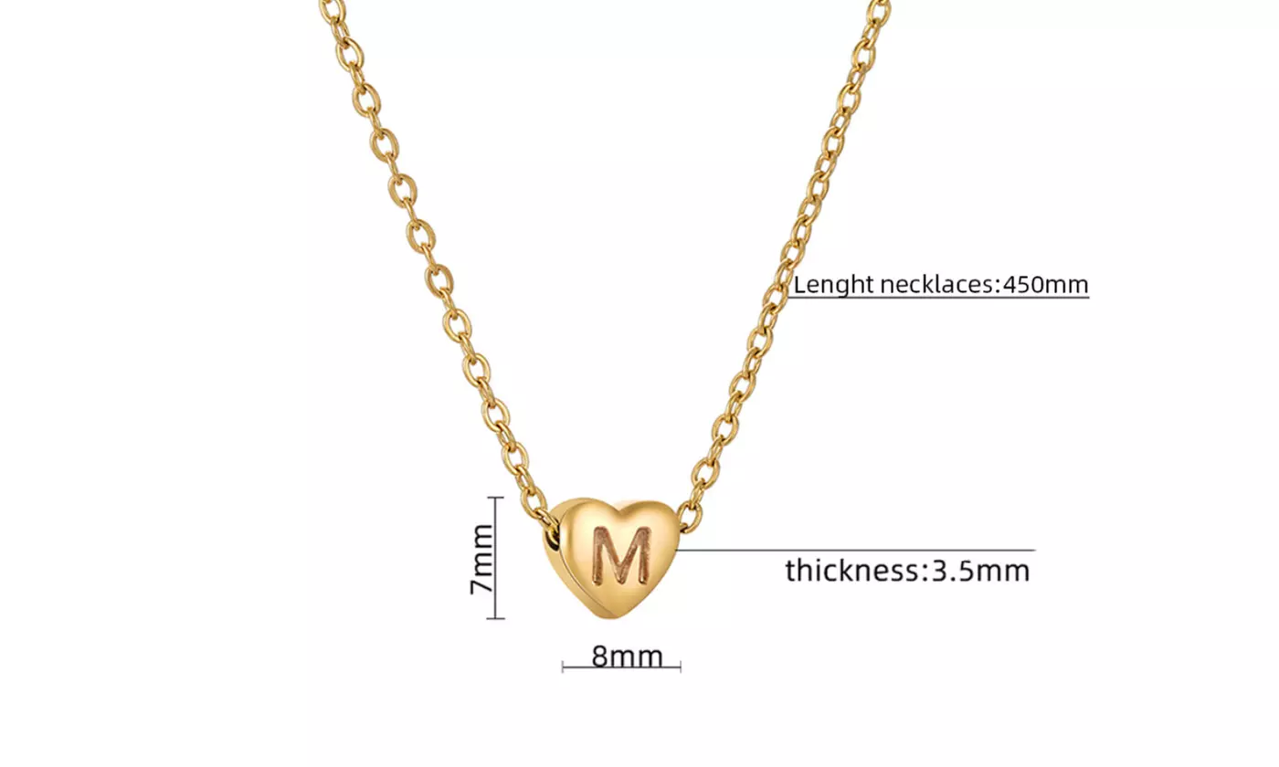 Initial Heart Pendant Necklace Letter Heart Choker Necklace