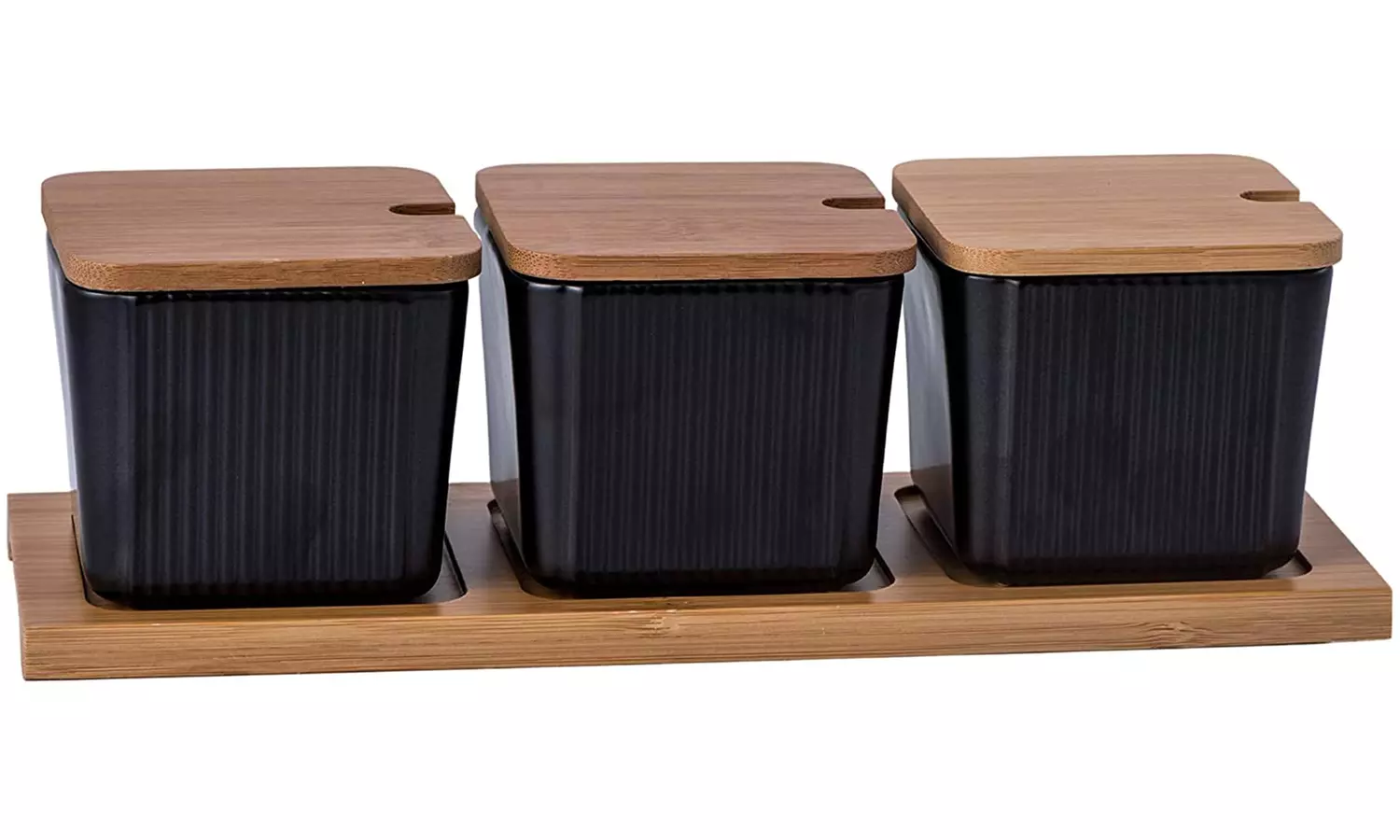 Bruntmor 3 Pcs Kitchen Canister Set, Ceramic Condiment Jar with Lid and Spoons - Primary Image