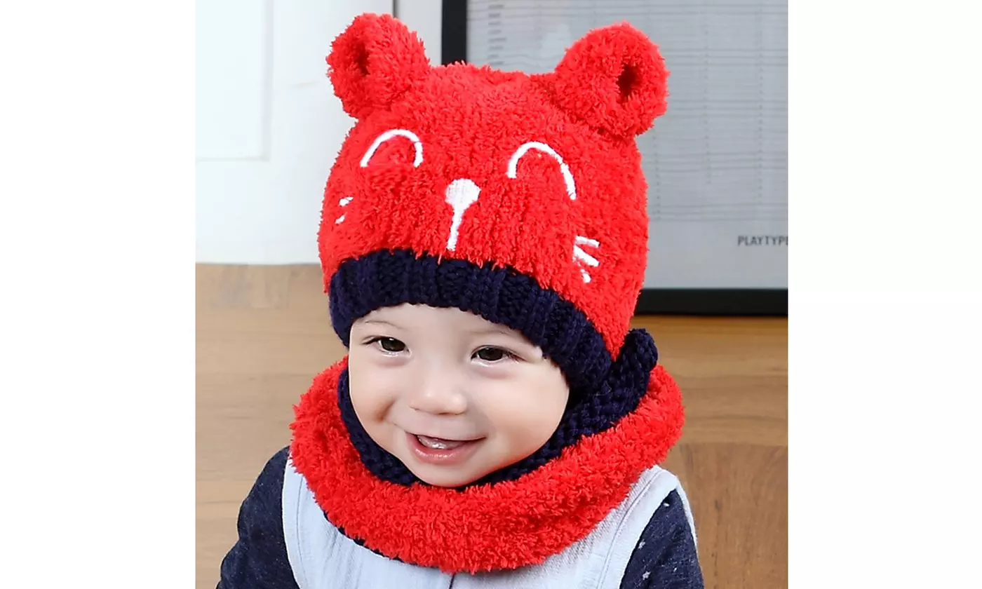 Winter Warm Cute Beanie Hat with Scarf Set Cap for Baby Toddler Girl Boy