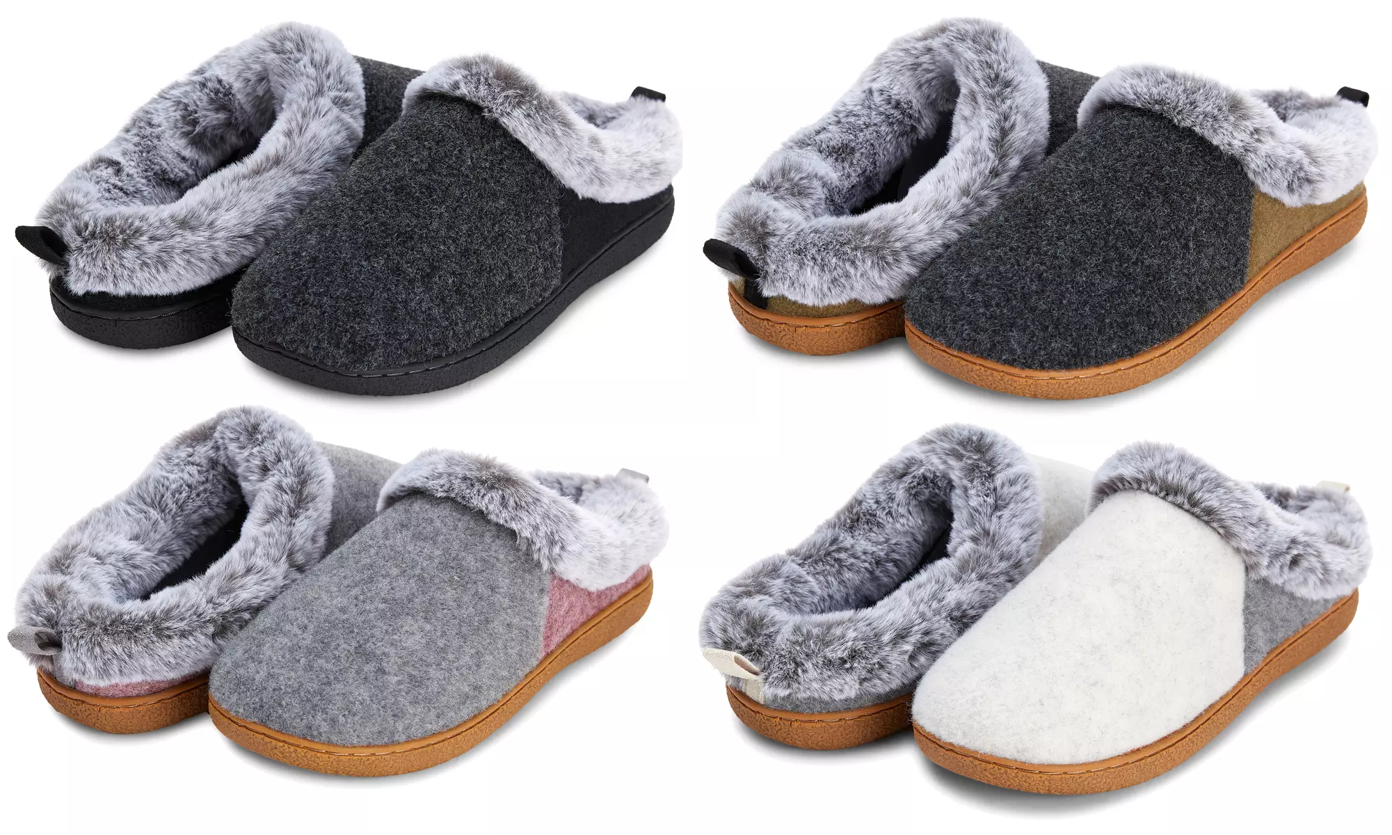Floopi Women's Two Tone Felt and Faux Fur House Slippers - Primary Image