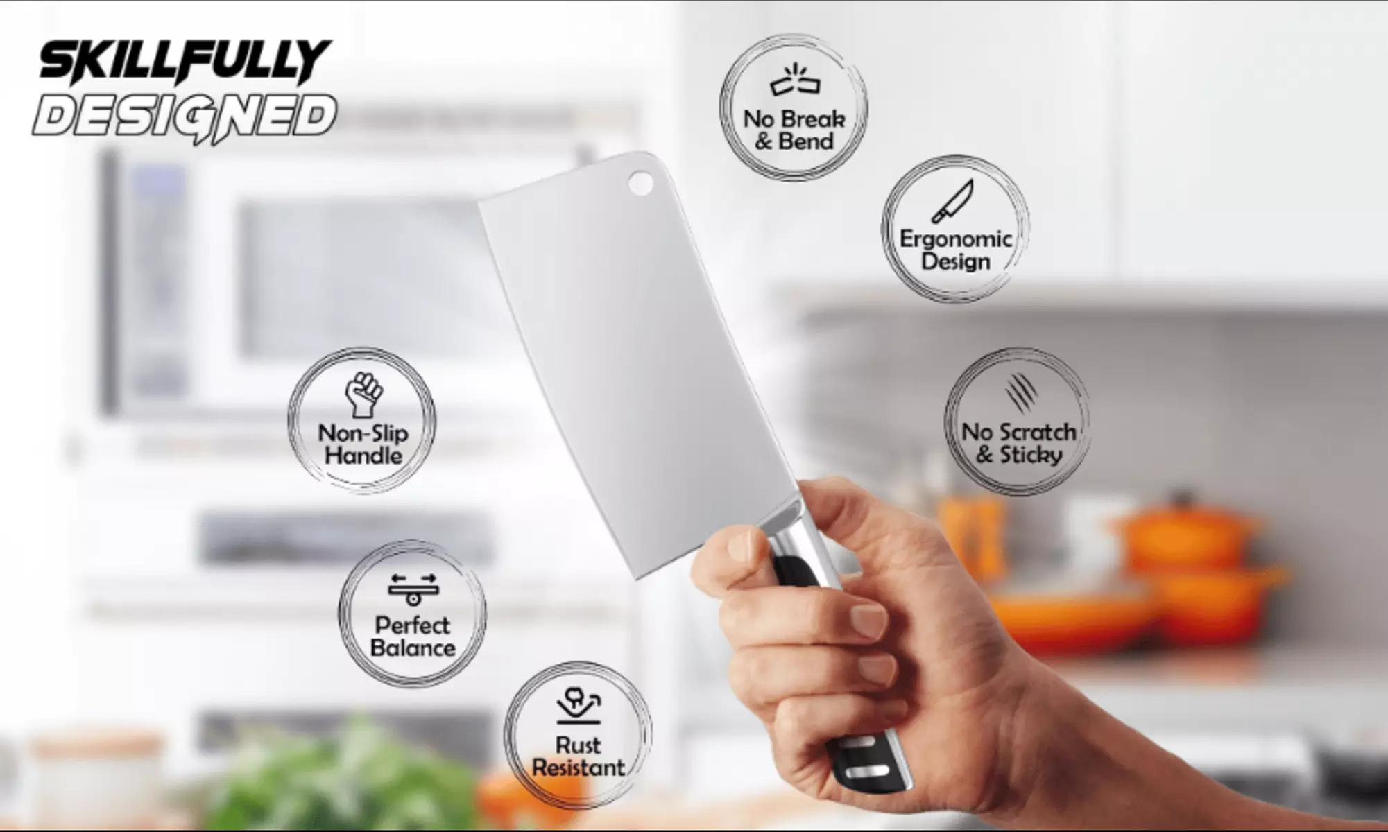 7-Inch Stainless Steel Meat Cleaver Professional Butcher Knife Kitchen Chopper