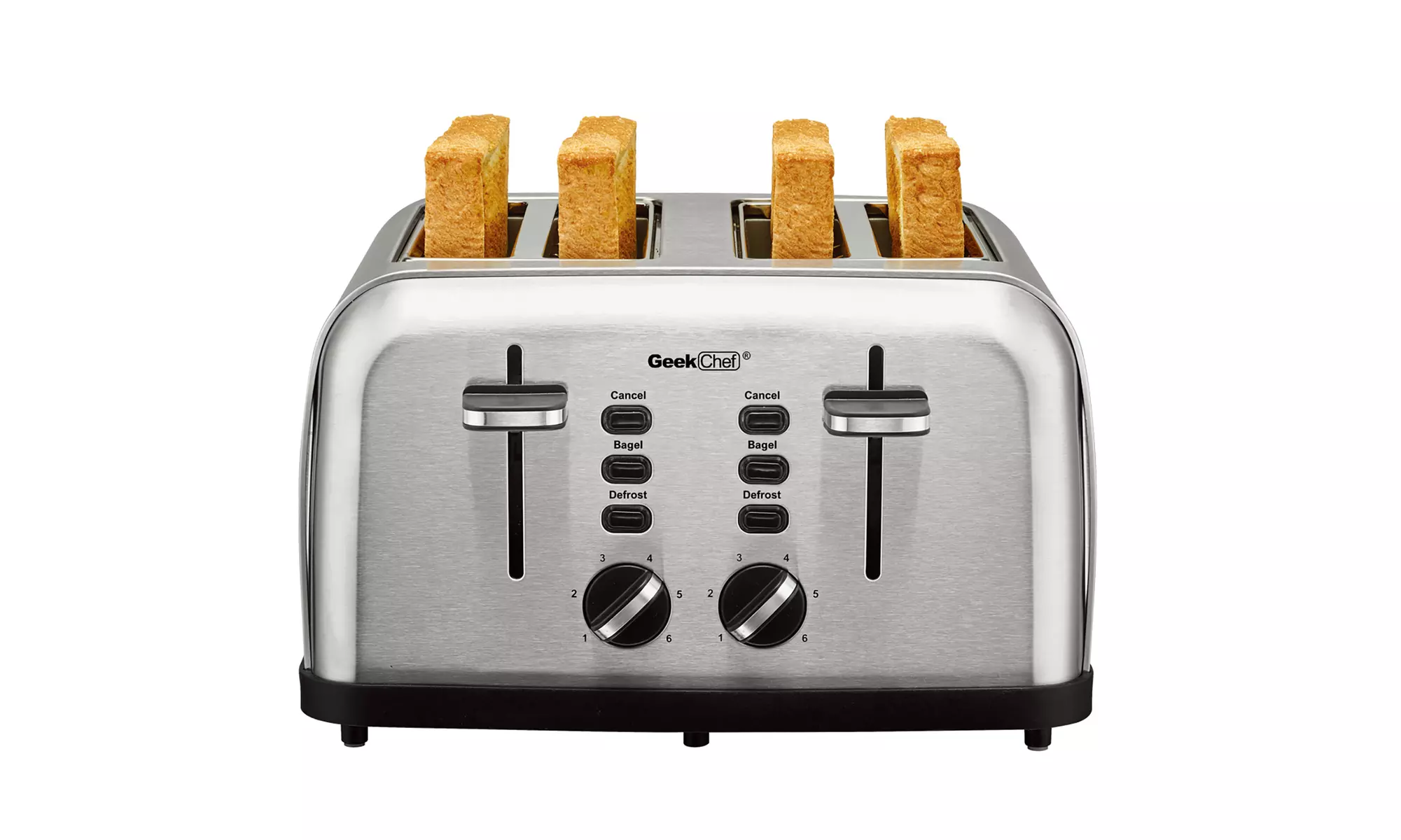 4 Slice Geek Chef  Extra-Wide Slot Toaster with Dual Control Panels